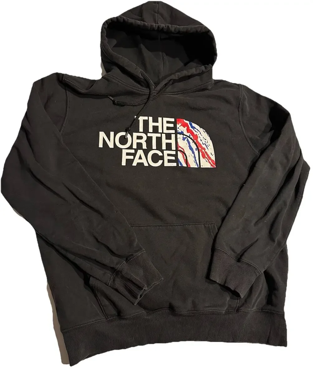 The North Face Mens Black Graphic Logo Pullover Hoodie Sz large Outdoor Relaxed